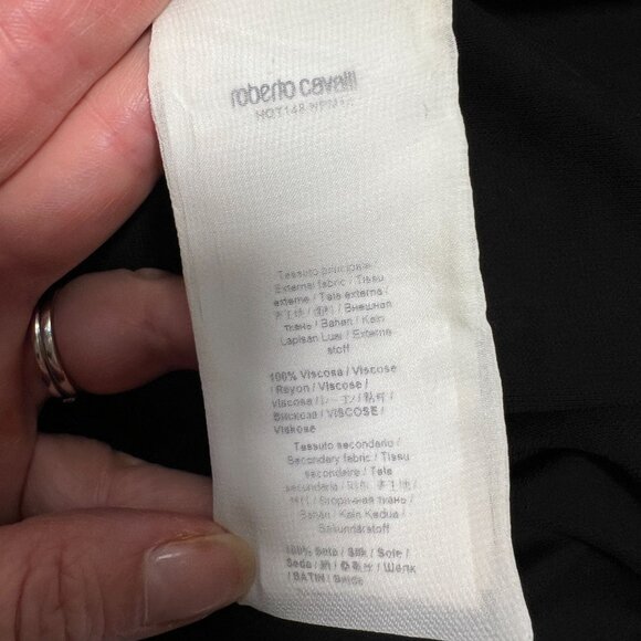 NWT roberto cavalli Dress Leaf Botanical Print Knit V-neck Black Green Pink US 6 - Picture 15 of 16